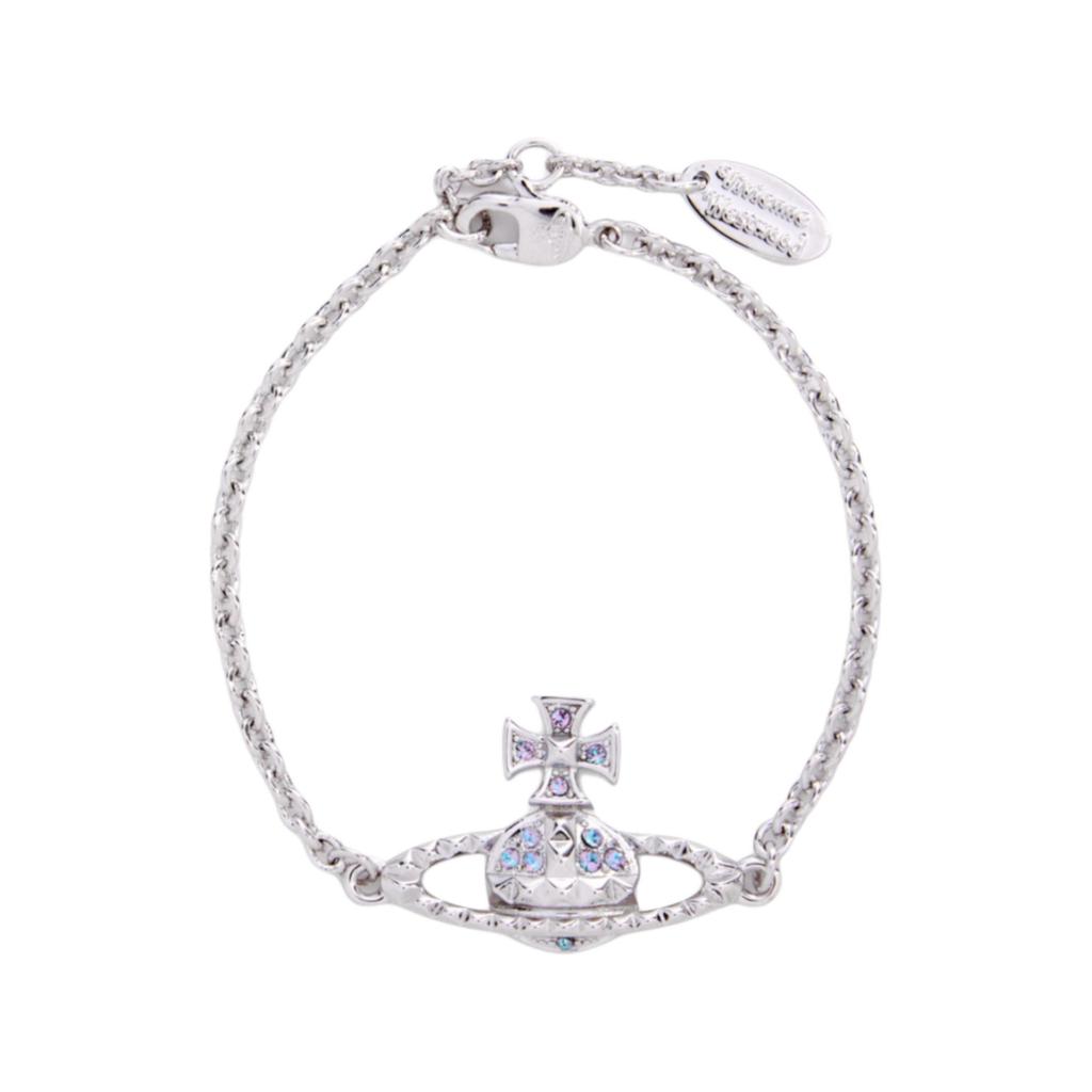 VIVIENNE WESTWOOD Mayfair Bas Relief Classic Series Studded Saturn Seasonal Limited Blue Diamond Silver Chain Bracelet Women Bracelet 61020032-02W388