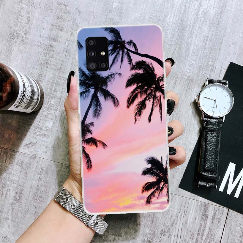 Palm Leaves Sunset Summer Scenery Phone Case For Samsung Galaxy A12 A22 A32 A42 A52 A72 A51 A71 5G A41 A31 A21 A02S M12 M21 M31