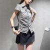 Retro Kariertes Kurzarmhemd für Damen Sommer Neues Temperament Hemd Slim Fit Top