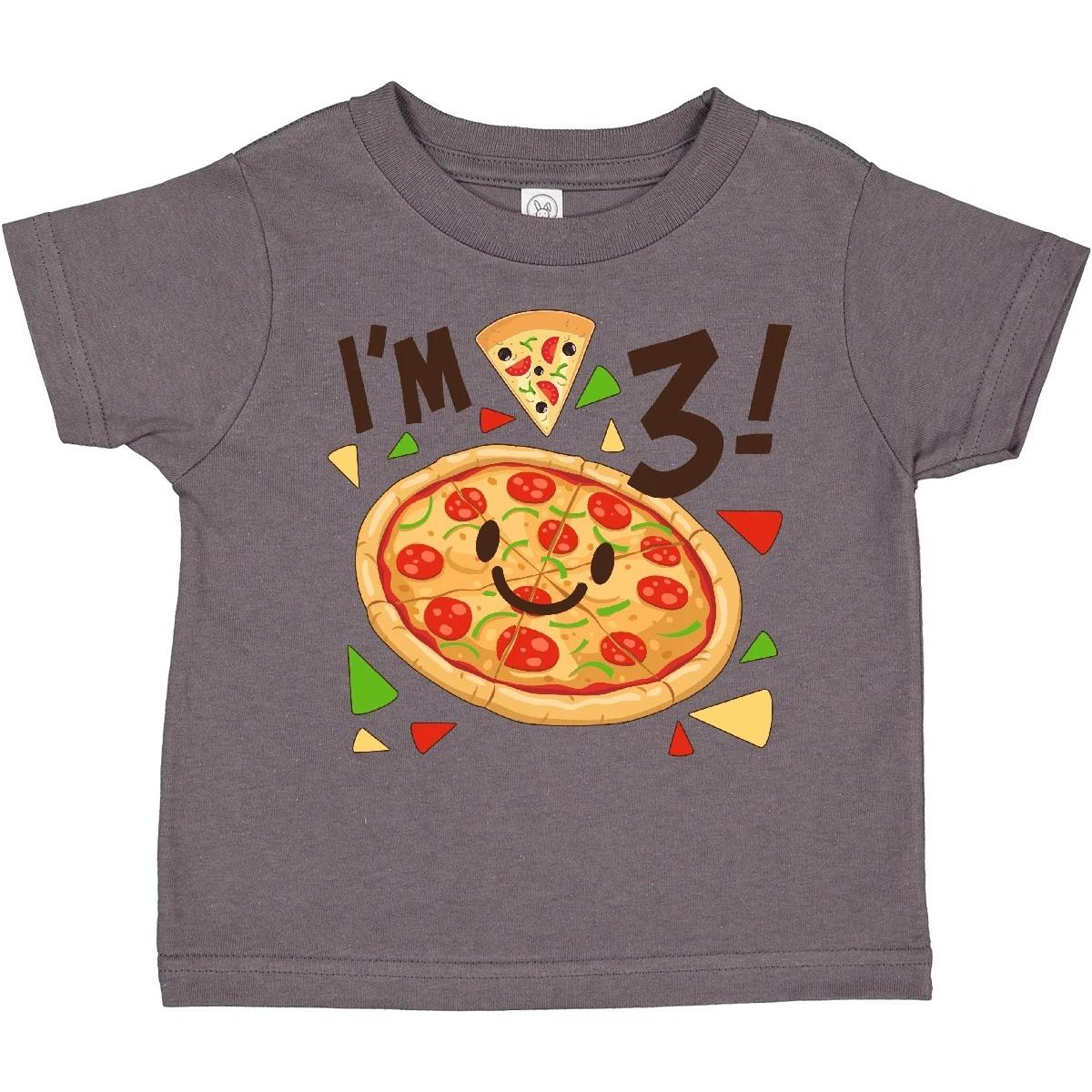 Inktastic I m Three! Pizza Birthday Party Toddler T-Shirt Birthdays Third 3rd 100