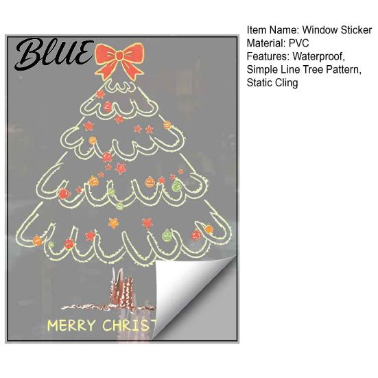 Festival Atmosphere Decors Christmas Tree Window Sticker, Simple Line Static Cling Decal, Waterproof Festive Stickers Removable PVC Decal for Holiday
