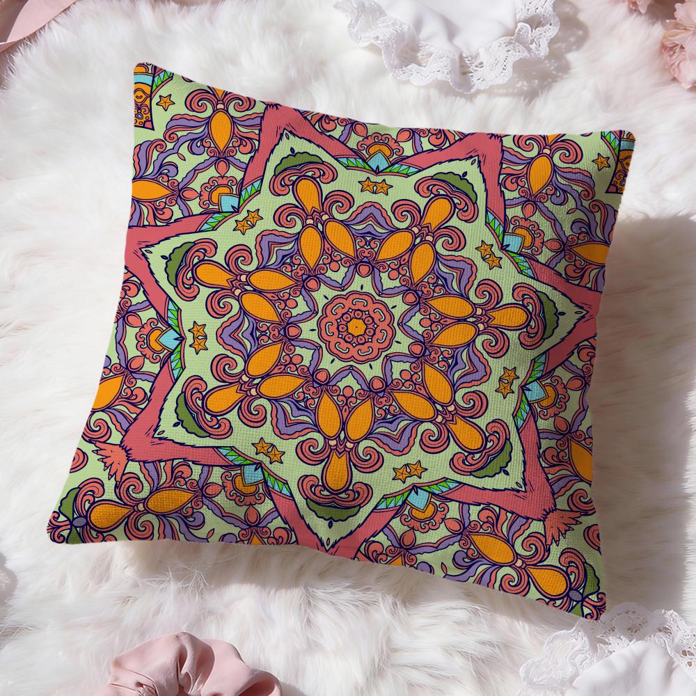 Boho Mandala Floral Pattern Cushion Cover Premium Comfort Reversible Pillow Cove -Two In One Design for Any Room & Car Interior