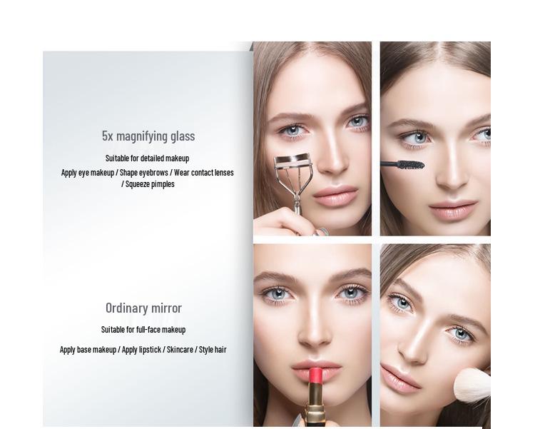 Dual-Sided LED Makeup Mirror: Rechargeable, 5X Magnification, Portable, Foldable, Customizable