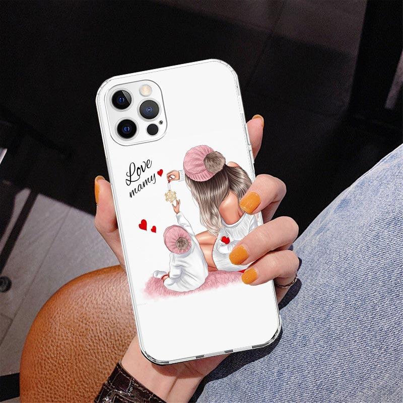 Mom Baby Girls Phone Case For iPhone 17 Air 16 Pro Max 16E 15 + 14 Plus 11 12 13 Mini 7 8 SE Gift Print Cover Fundas 17 Air 16 P