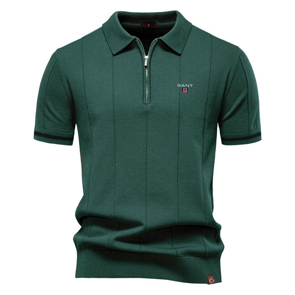 Gant 2025 Spring/Summer Embroidered New Men's Business Casual Woolen Polo Shirt, Flip Collar Knitted Polo Shirt, Short Sleeve