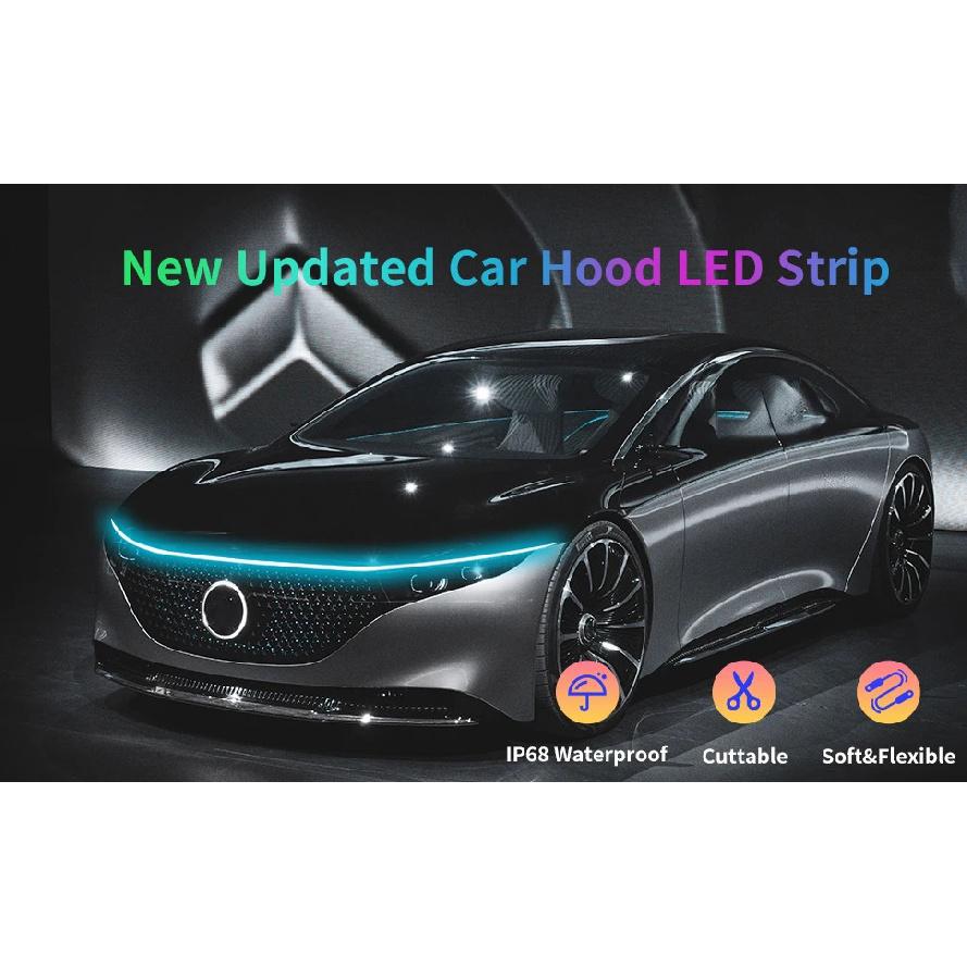 12V Scan Starting Car Hood Signal Light Car Daytime Running Light DRL Dynamic Auto Tuning Decorative Headlight Strip Universal