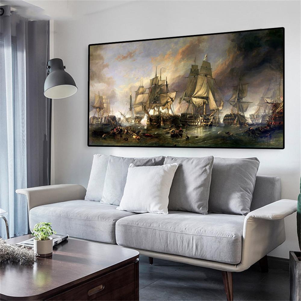 Vintage Oil Painting Poster The Battle of Trafalgar Painting Wall Art Prints Canvas Painting for Gallery Home Living Room Decor