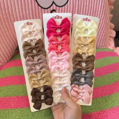 10Pcs Soft Cotton Bow Hairpin Girl Sweet Design Hairpin Color Block Delicate Hairgripe Barrettes Kawaii Child Accessories