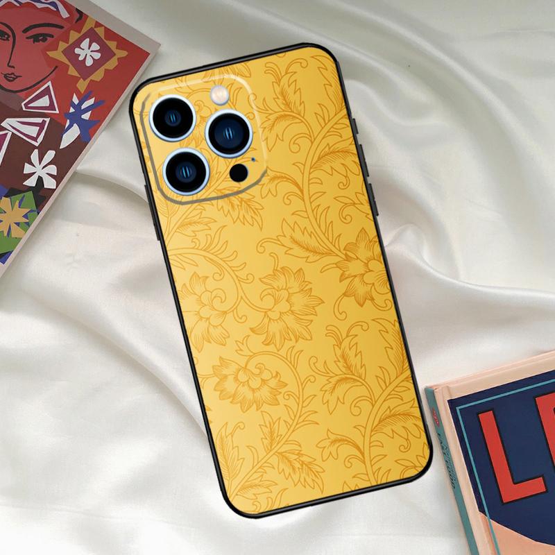 

Gold Floral Pattern Phone Case For iPhone 15 14 12 11 13 16 17 Pro Max 15 16 Plus 13 Mini 16e 17 Air Funda Cover iPhone 16Pro MAX