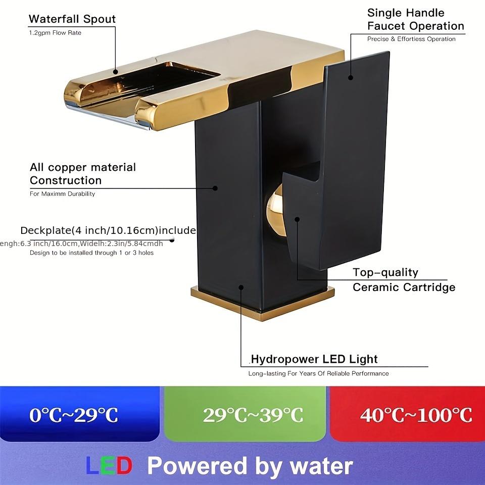 Moderní koupelnová baterie s vodopádem a LED osvětlením Jednopáková 3barevně měnící se výtok