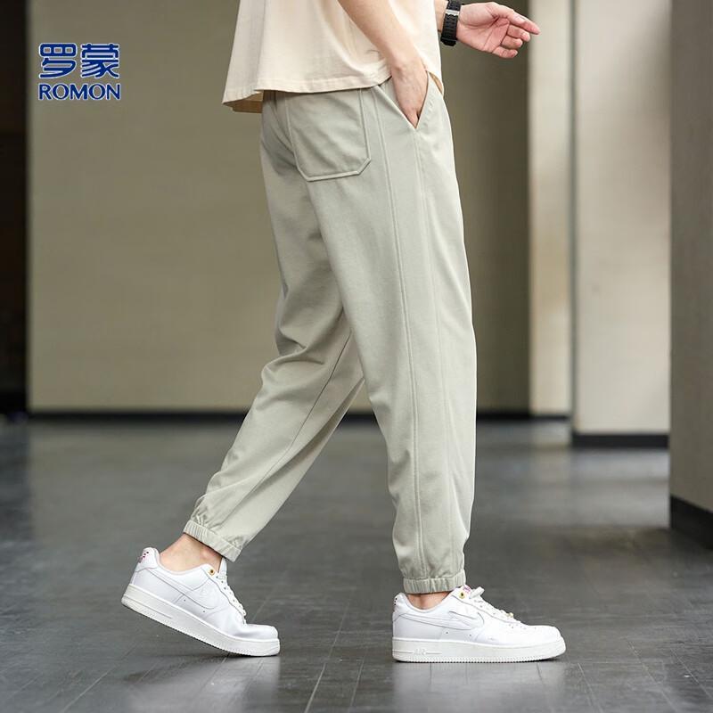 Romon Men's Ice Silk Casual Jogger Pants with Side Splicing
