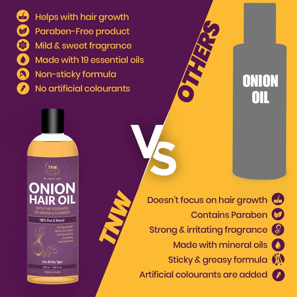 TNW - The Natural Wash Onion Hair Oil for Hair Growth & Hair Fall Control Jojoba, Olive & Flaxseed | Strong, Thick Hair | All Hair Types 100 ml