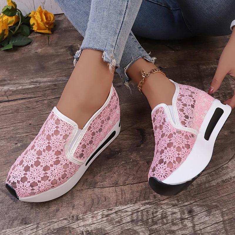 Fashion Concise Flower Hollow Sneakers Women 2025 Breathable Mesh Platform Sports Shoes for Woman Wear Resistant Walking Shoes Mujer