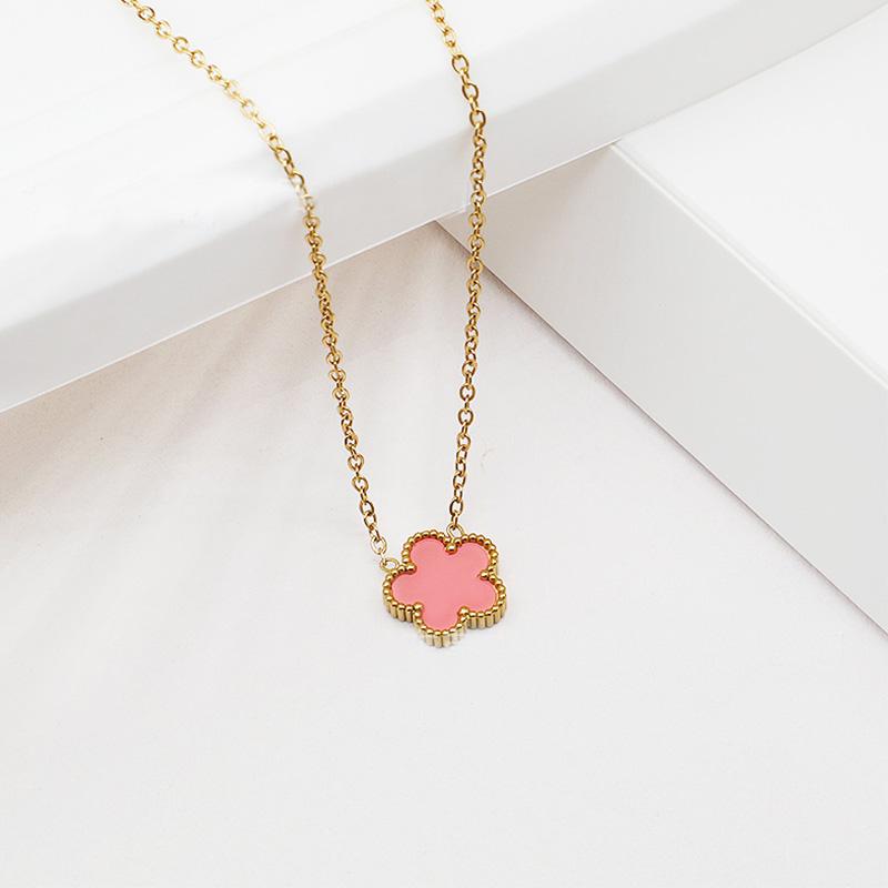 Gold Silver Color Pendant Necklaces Double Sided Flowers Stainless Steel Necklace Elegant Charms for Necklace Women Charm Clover