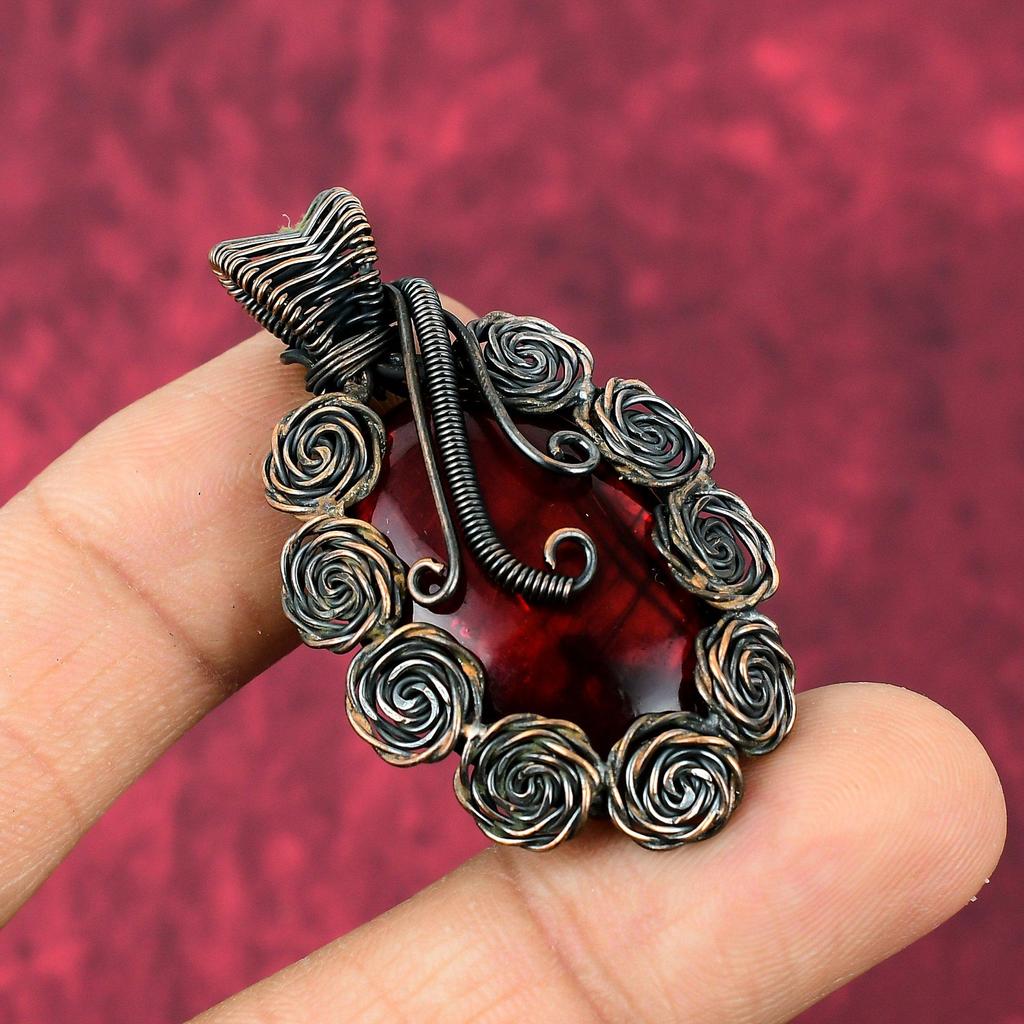Red Fire Labradorite Pendant Copper Wire Wrapped Handmade Jewelry Gemstone Pendant Copper Wire Wrap Pendant Flower Jewelry Gifts For Mother