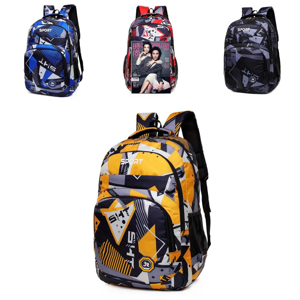 Oxford Backpack Large Capacity Breathable 16in Laptop Sleeve Color Blocking For Travel Students Daily Use