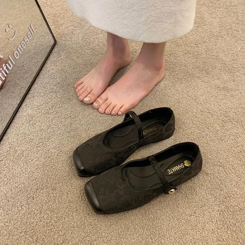 Fashion Ladies Footwear Printing Black Mary Jane With Heel Non Slip Vacation High Quality Fashion Lastest Shoe Y2k 39 Women's Flat Shoes