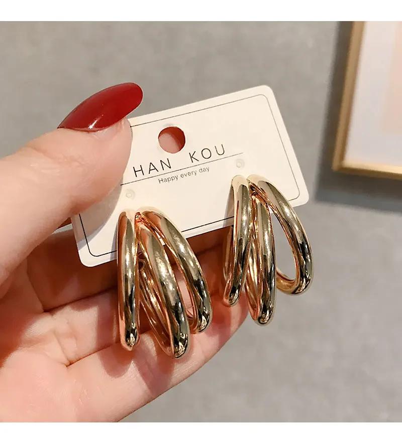 Golden Big hoop Earrings Korean Geometry Metal Earrings For women Female Retro Drop Earrings Trend Fashion Jewelry