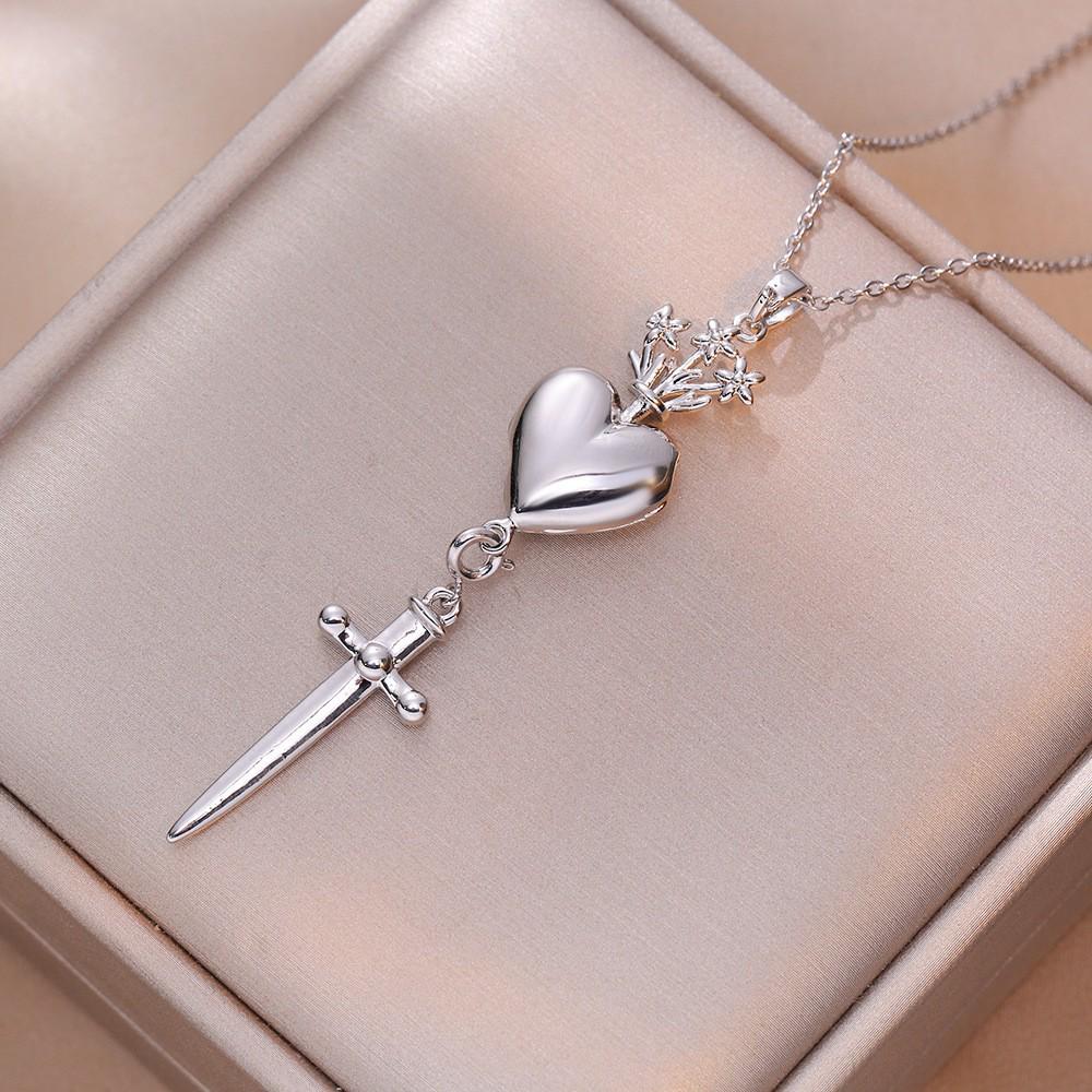 Damen Bunte Zirkon Kreuz Halskette - Nischendesign mit Voll-Diamant-Anhänger an Edelstahlkette