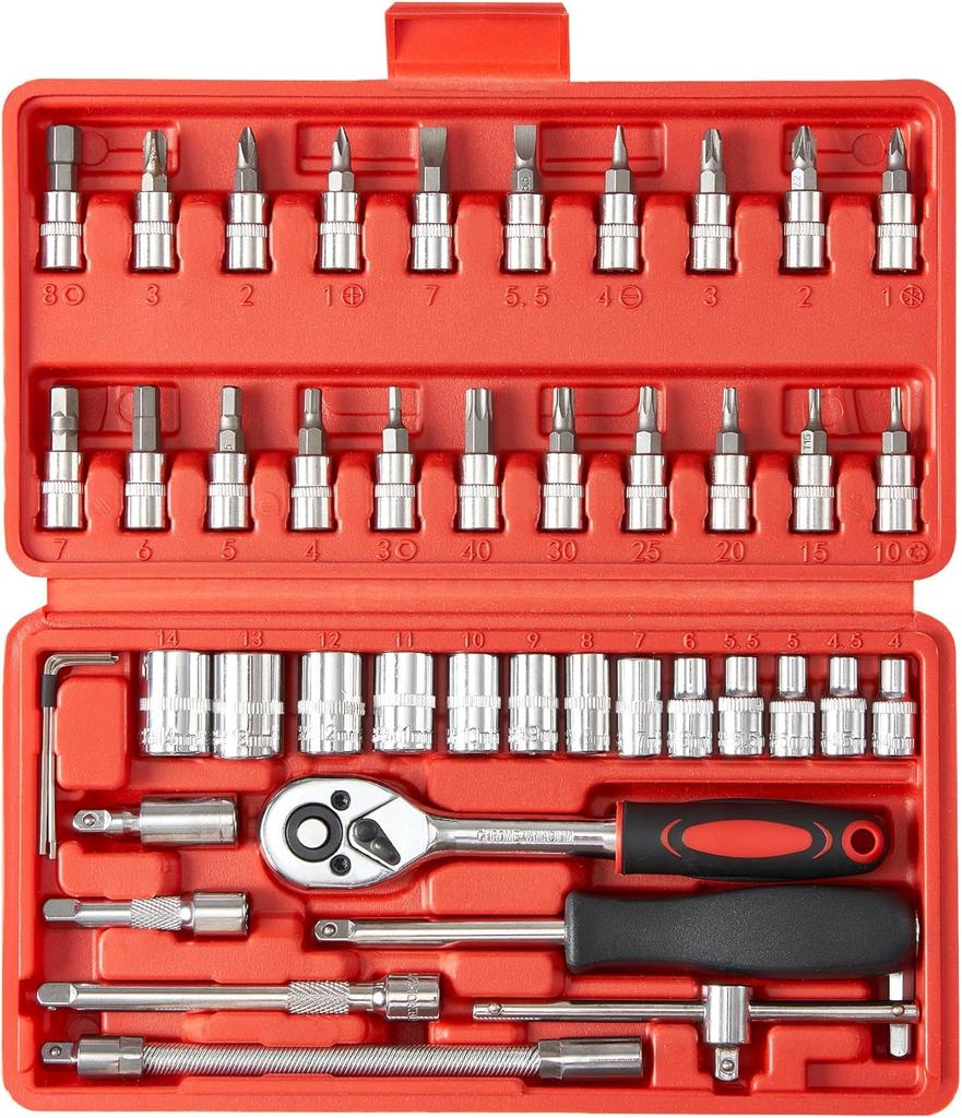 Portable 46pcs Screwdriver Socket Bit Set Ratchet Wrench Combination Tools Kit with Extension Bar Portable Case
