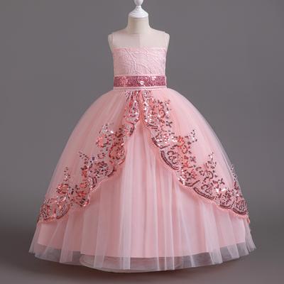 Robe Élégante pour Demoiselles d'Honneur, Robe de Fête de Mariage, Appliqués de Paillettes, Dentelle, Robe de Demoiselle d'Honneur, Banquet, Robe de Première Communion, Robe Longue, Adolescente