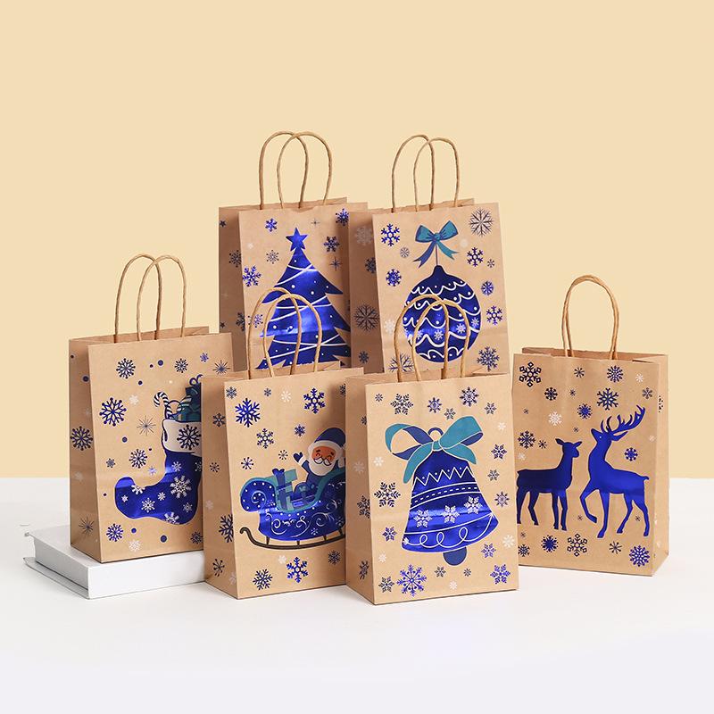 

StoBag, Merry Christmas Blue Gift Tote Bags, for packing snack presents, Xmas party supplies, Reusable Paper Party supplies 30pcs&15x8x21cm