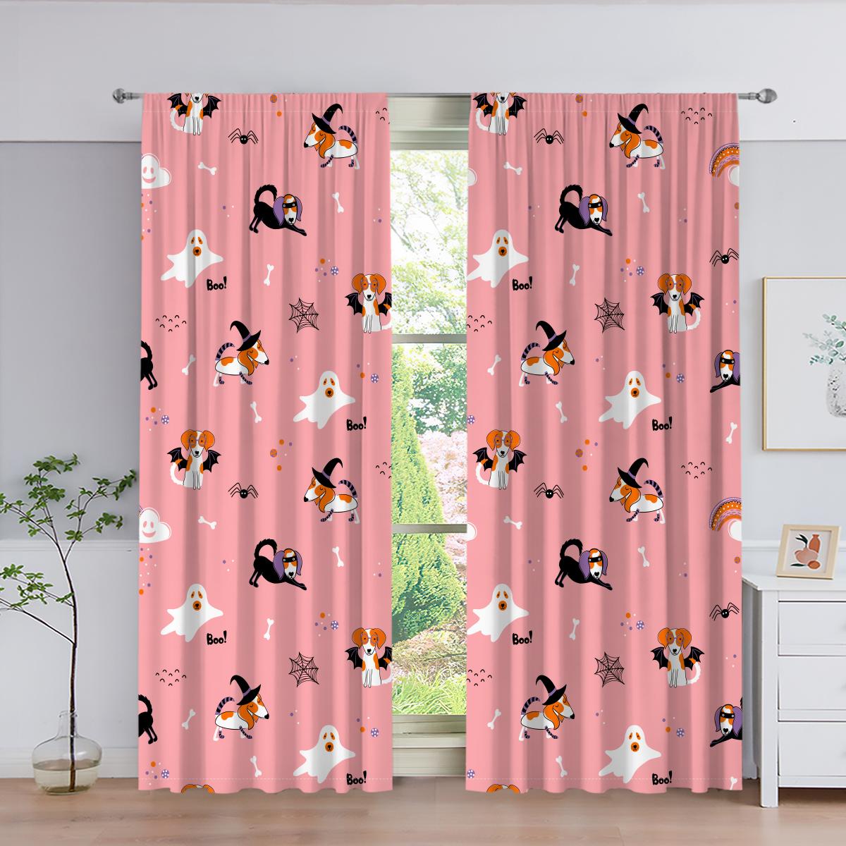 

Счастливого Хэллоуина Мультяшный Призрак Тыква Ведьма Оконная Штора для Детской Гостиной Спальни Ванной Комнаты Кухни Двери Шкафа Крючки W50 X H130(CM)X2&Grommet Top