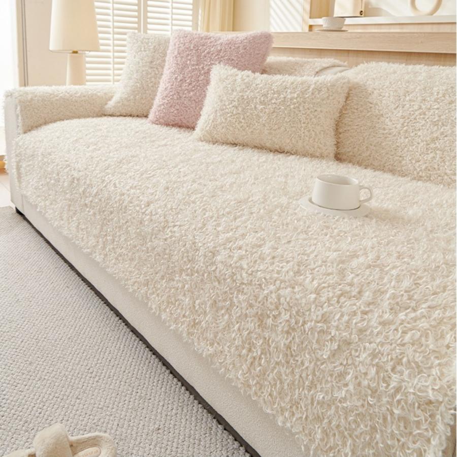 1pc Fluffy Plush Teddy Soft Warm Thicken Winter Sofa Cover, for Living Room Warm Furniture Decor Sofa Towel Slipcover Non-Slip
