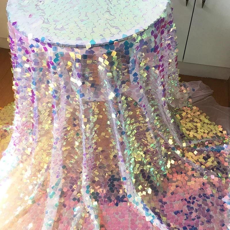 18mm Fish Scale Sequin Embroidered Fabric Photography Live Broadcast Background Decoration Cloth Stage Costumes Production