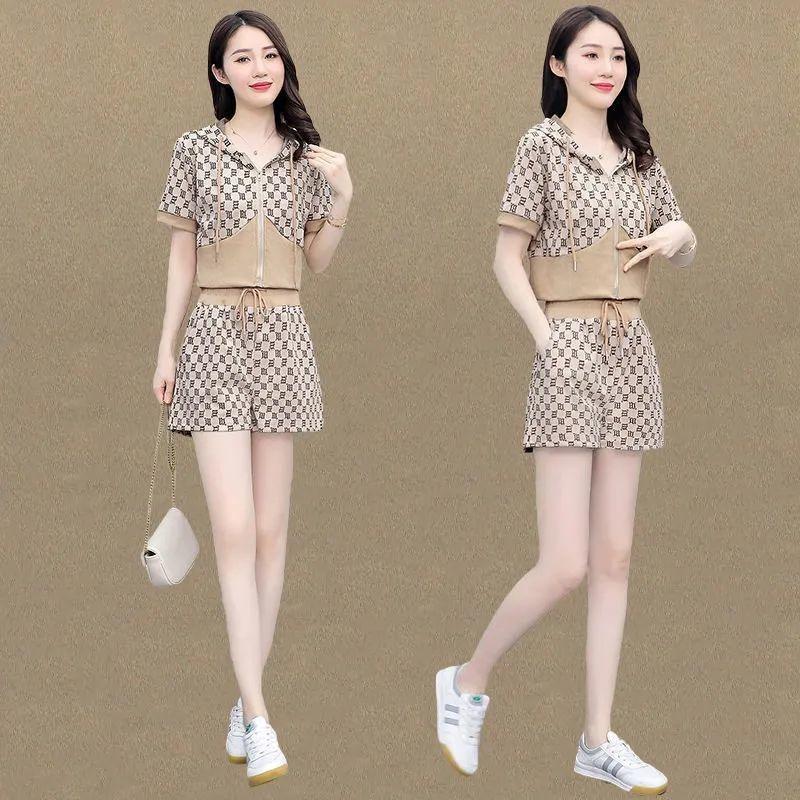Casual Suit Women's Summer Fashion Sports Sweatshirt High Waist Shorts Slimming Two-piece Set