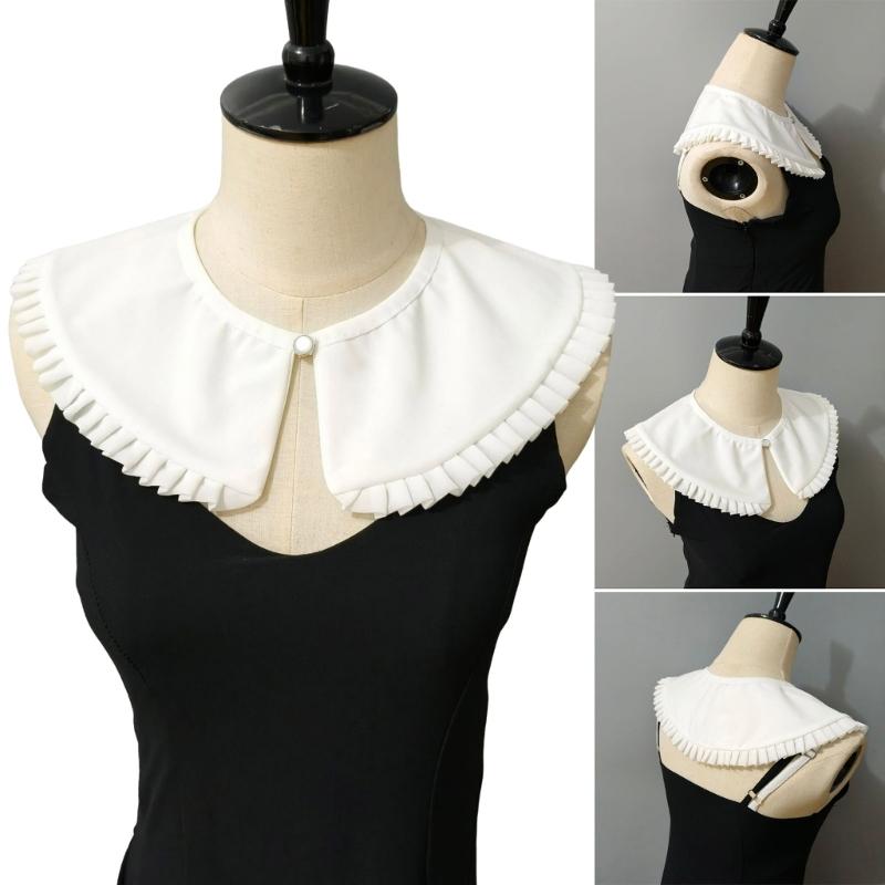 Pleated Collar Girls Detachable Victorian Collar Lapel Preepy Look Cosplay Victorian Pleated Shawl Collar