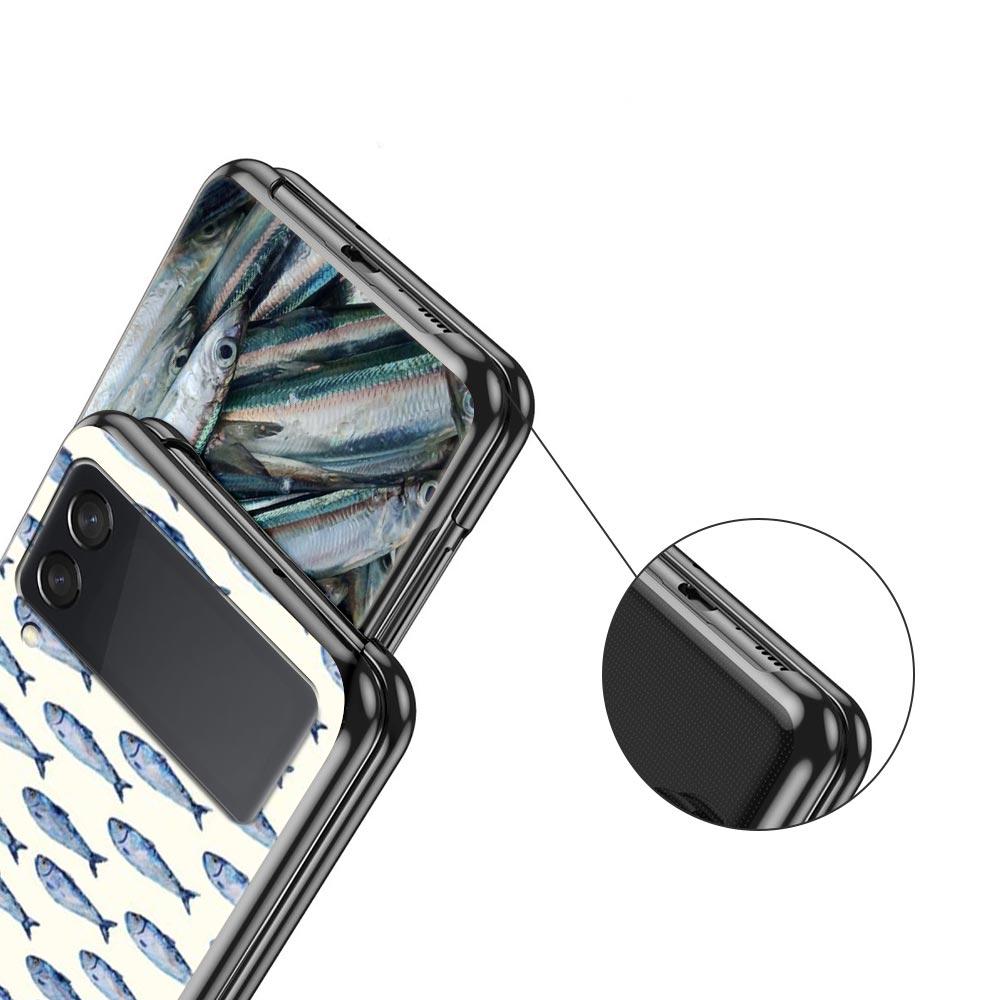 Case for Samsung Galaxy Z Flip 3 4 5 6 7 Folding Black Shell For Samsung Z Flip4 Flip5 PC Hard Cover Sardines aquatic product