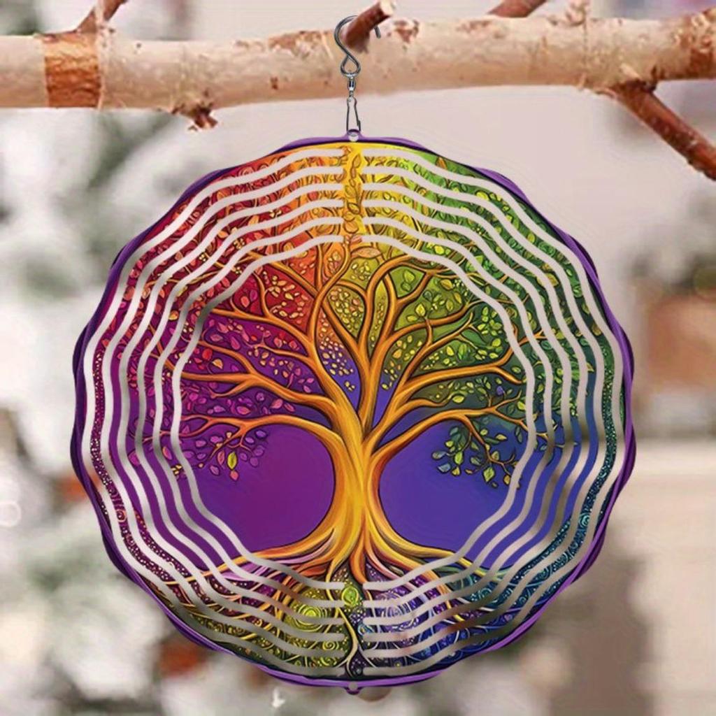 Vibrant Metal Mandala Wind Spinner – Tree of Life Design, Outdoor Hanging Decor for Garden, Patio & Holidays (Christmas, Halloween, Mother’s Day