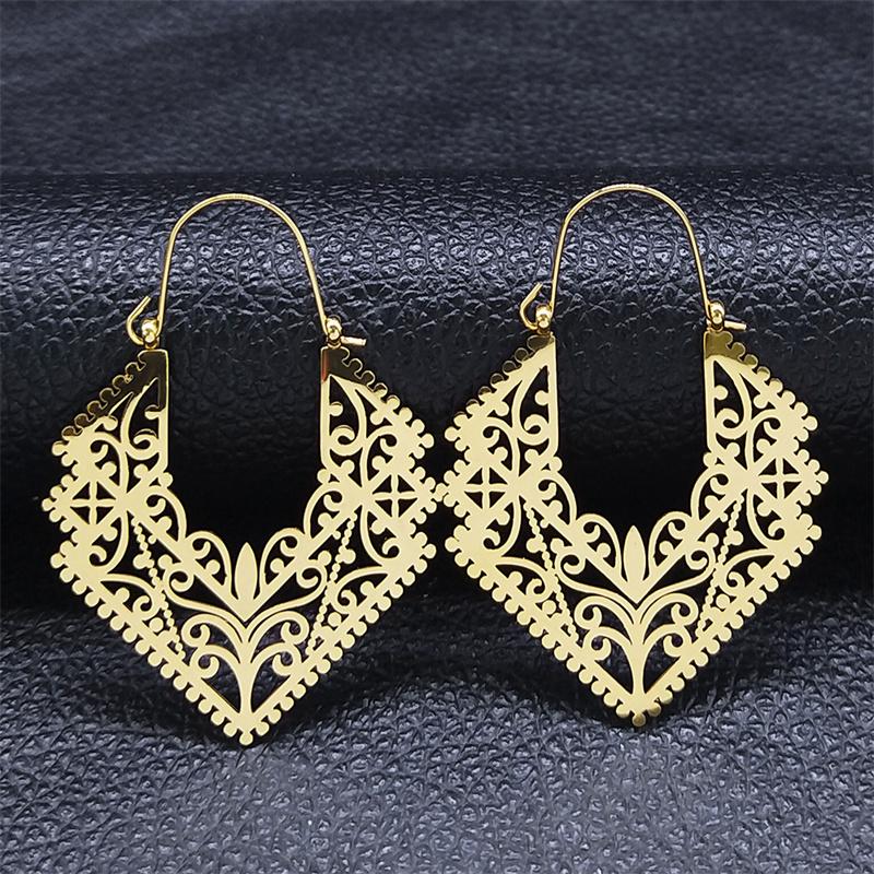 Trendy Yoga Lotus Flower Earrings Stainless Steel Gold Color Hoop Earrings for Women Jewelry boucles d'oreilles E9360S01