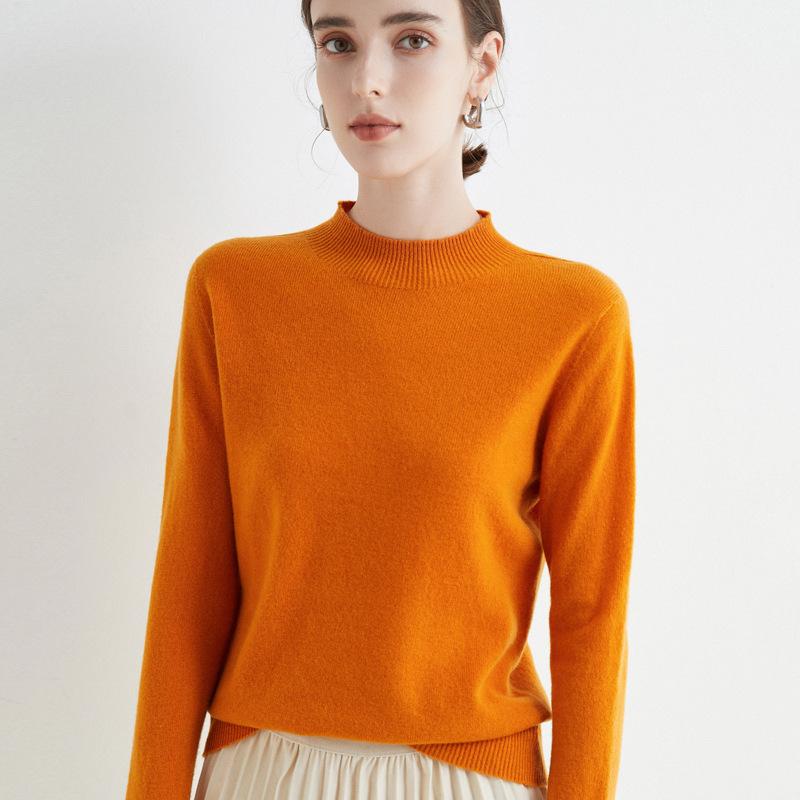 Suéter jersey de punto liso de cuello alto para mujer Otoño Invierno Ropa casual para mujer Tops suaves