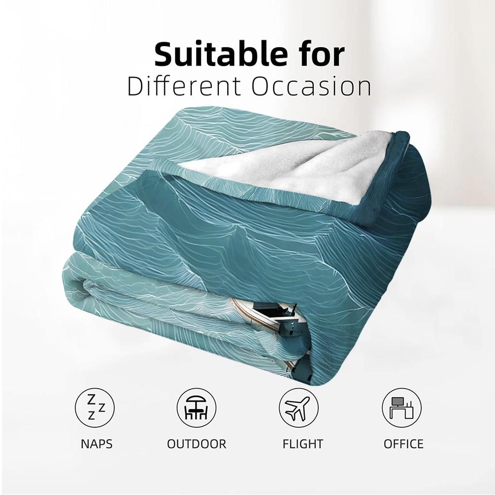 Linear Ocean Anime Cartoon Flannel Blanket Soft Warm Throw for Bedroom Sofa Car Kids Holiday Gift