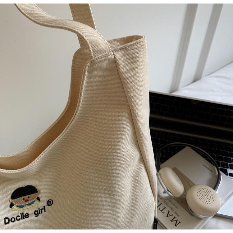 2025 Minimalist Large-Capacity Canvas Shoulder Tote with Embroidery