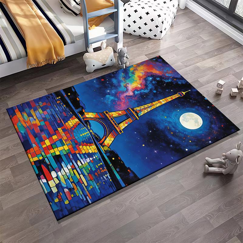 "Paris Eiffel Tower Starry Night Carpet with Colorful Reflection" Suitable for use as an anti-slip for living room bedroom sofas