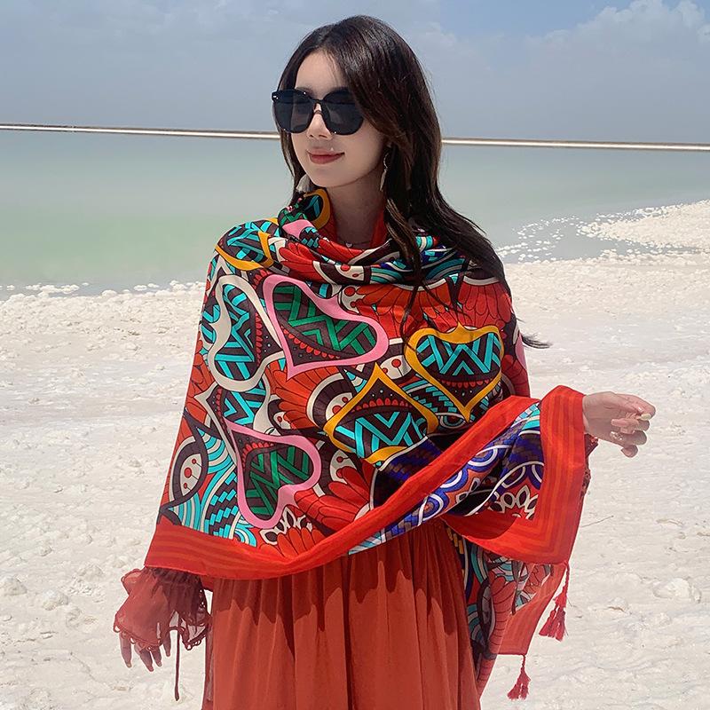 Leisure and comfortable summer outdoor photo cape ethnic style breathable scarf large cape seaside vacation travel shawl 175cm and above