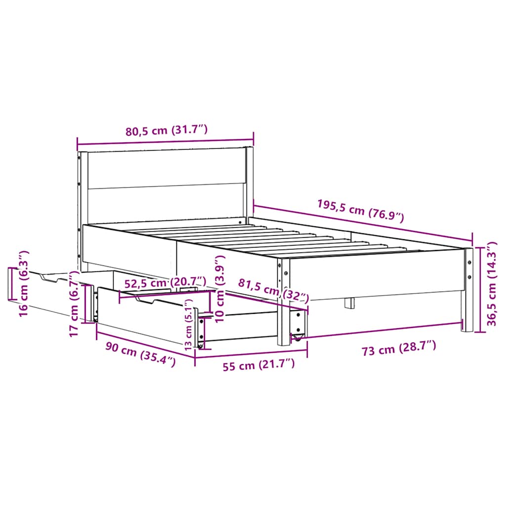 Solid Wood Bed without Mattress White 75 x 190 cm Pine Wood