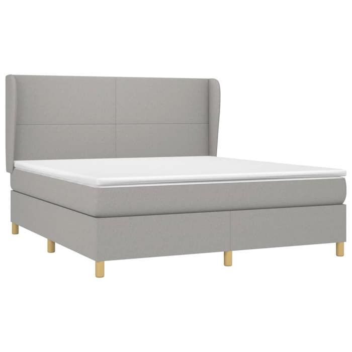 Slatted Bed Base with Mattress - 160x200cm - Adjustable Headboard - Light Grey - Pocket Springs