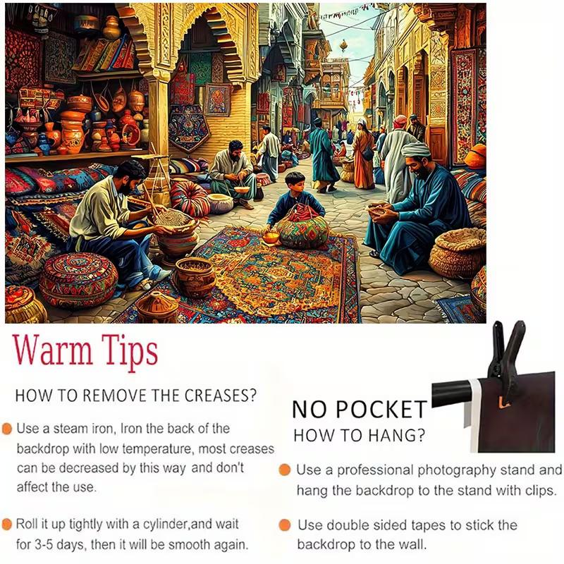 2D Detailed Oriental Market with Rugs, Pottery and Artisans Background