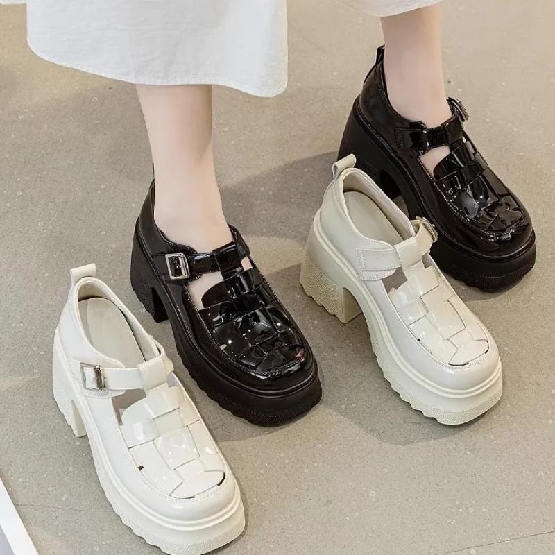 10 см синтетический лакированный подлинный летний танкетки платформы Mujer Comfy 2024 — фото 7