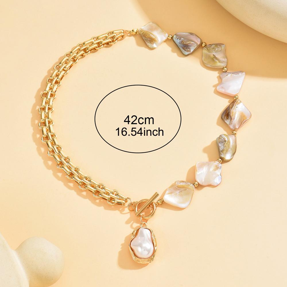 Boho Barokní Perlový Choker Asymetrický Kubánský Řetízek Zapínání na Páčku Výrazný Letní Plážový Šperk Dárek