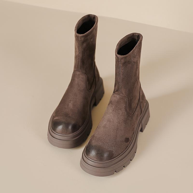 Popular polished thick-soled short boots for women's autumn and winter new suede elastic short tube thin boots, small order customization 34-40 yards
