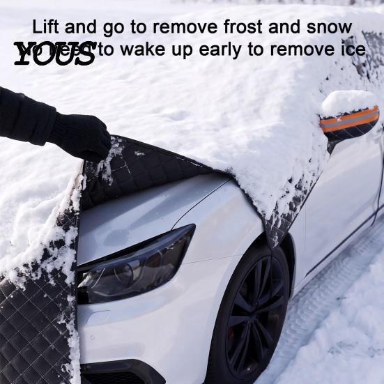 Waterproof Ice Guard for SUVs Car Windshield Snow Cover with Hood Extension, Aluminum Film Half Universal Fit Sun Shade Cover, Winter Frost SUV Sedan