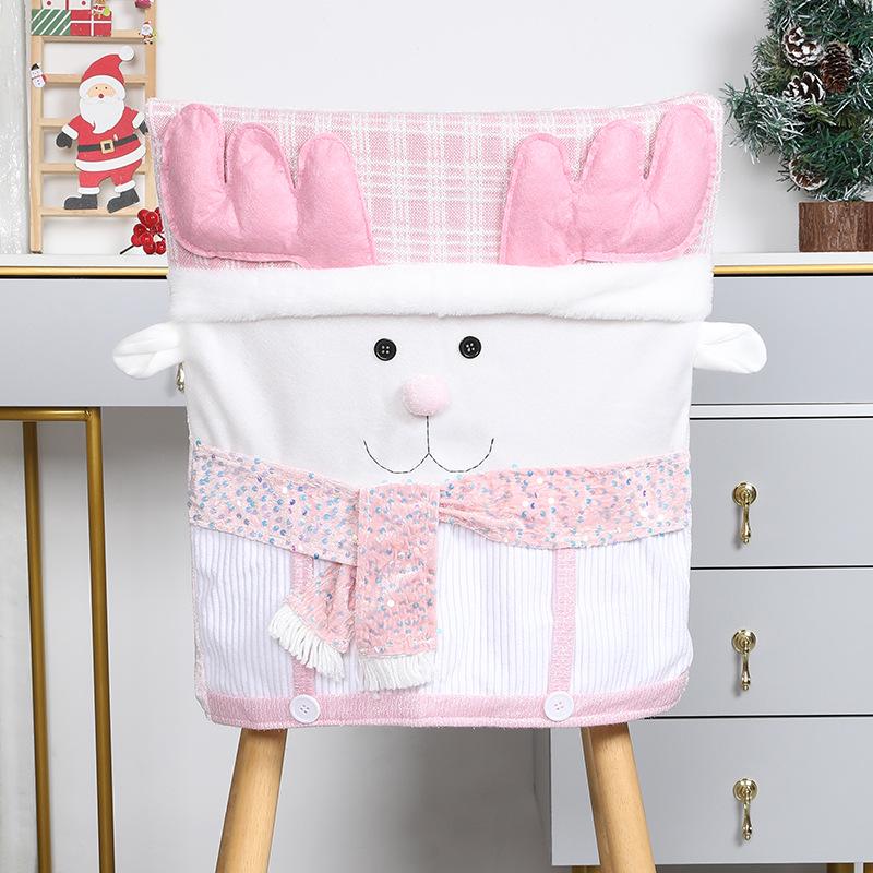 Pink Sequin Retractable Snowman Plush Toy for Christmas Decoration