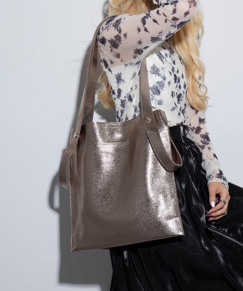 BEAURE Cow Leather 2-Way Tote Bag with Handles and Thin Gusset, A4 Size, B-22197, Available in Custom Colors, Genuine Cow Leather (Gold)