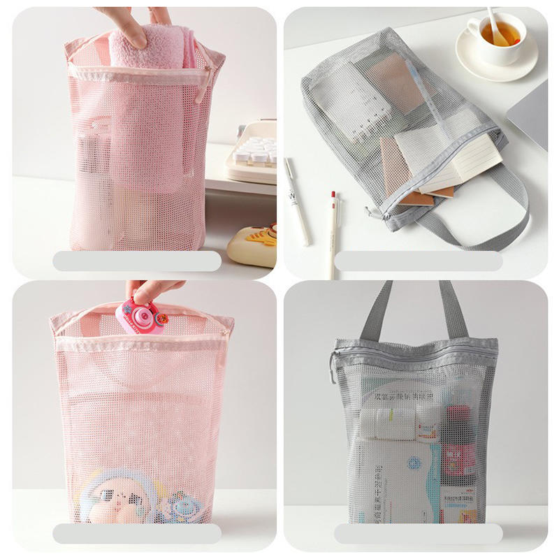 Fashionable Portable Zipper Mesh Outdoor Swimming Toiletries Storage Tote Women Large Capacity Foldable Cosmetic Handbag