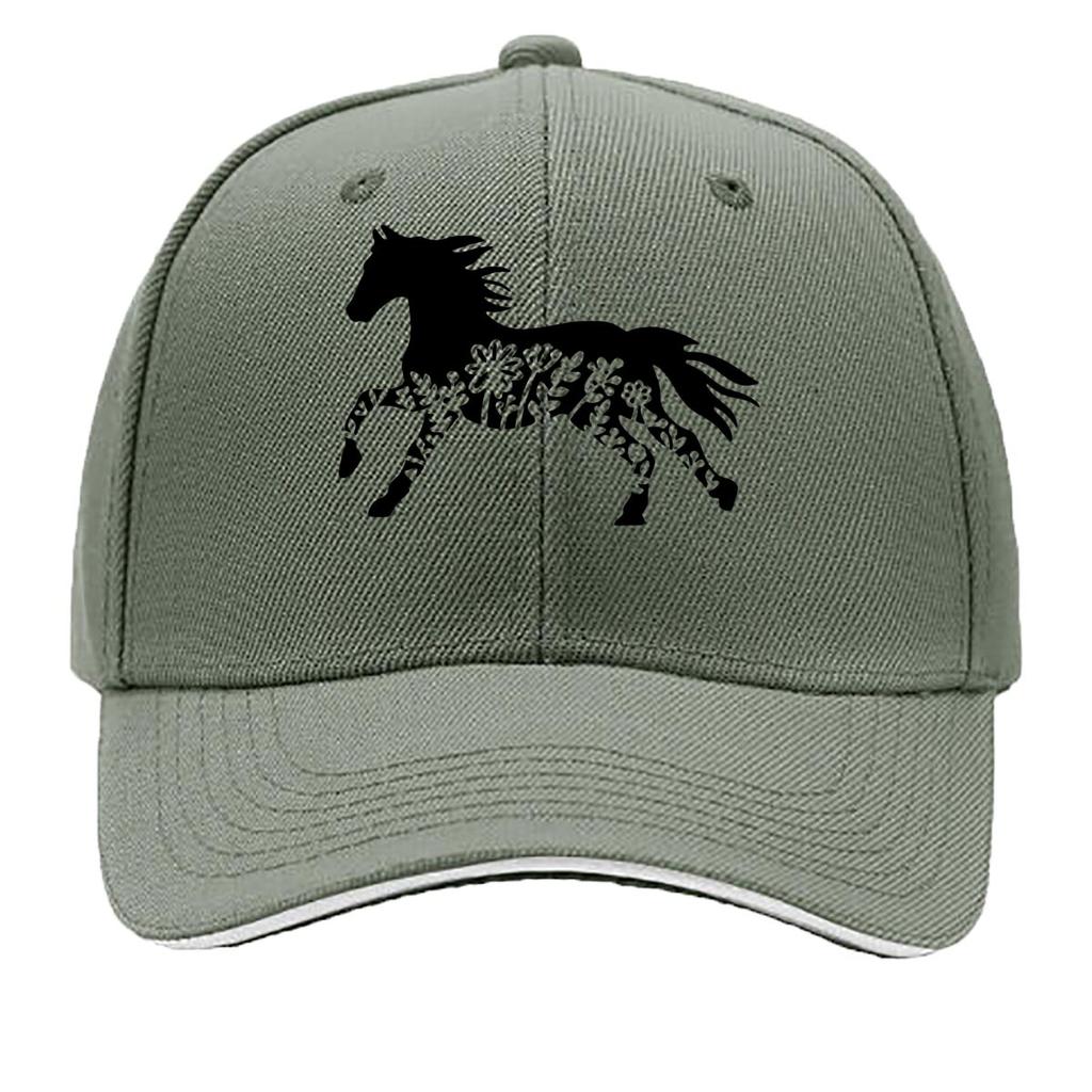 One Top Unisexs and Womens Same Style Small Flower Horse Animal Print Spring and Summer Sunshade Net Sandwich Baseball Cap